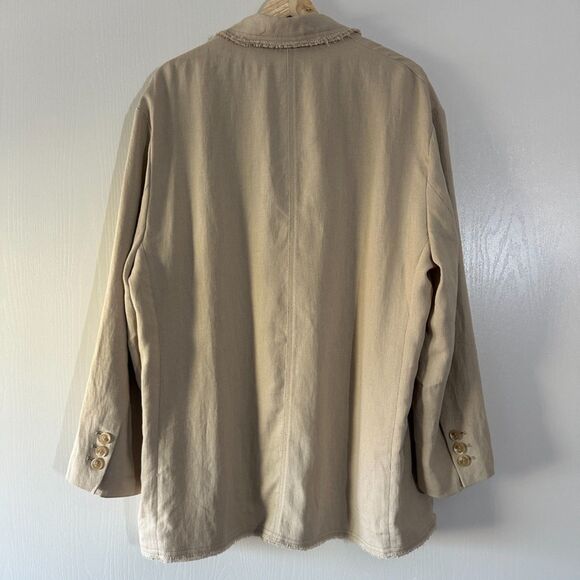 Zara Womens Oversized Linen Blend Fray Hem 3 Button Tan Beige Blazer Size XL NWT - Picture 8 of 9